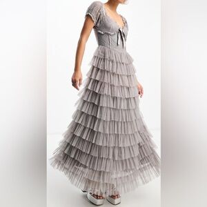Elegant Layered Gray Maxi Dress